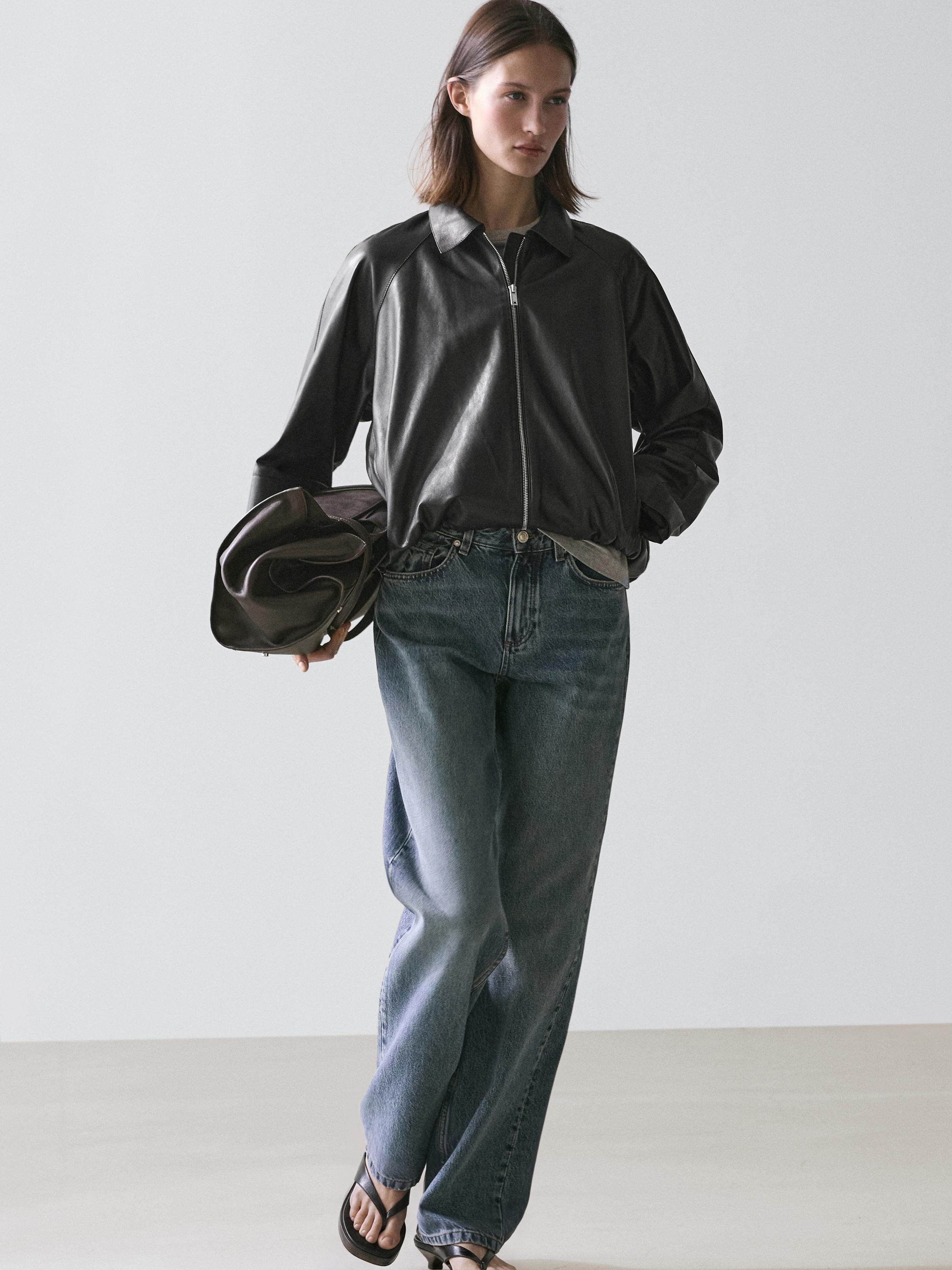 Blouson oversize en cuir nappa